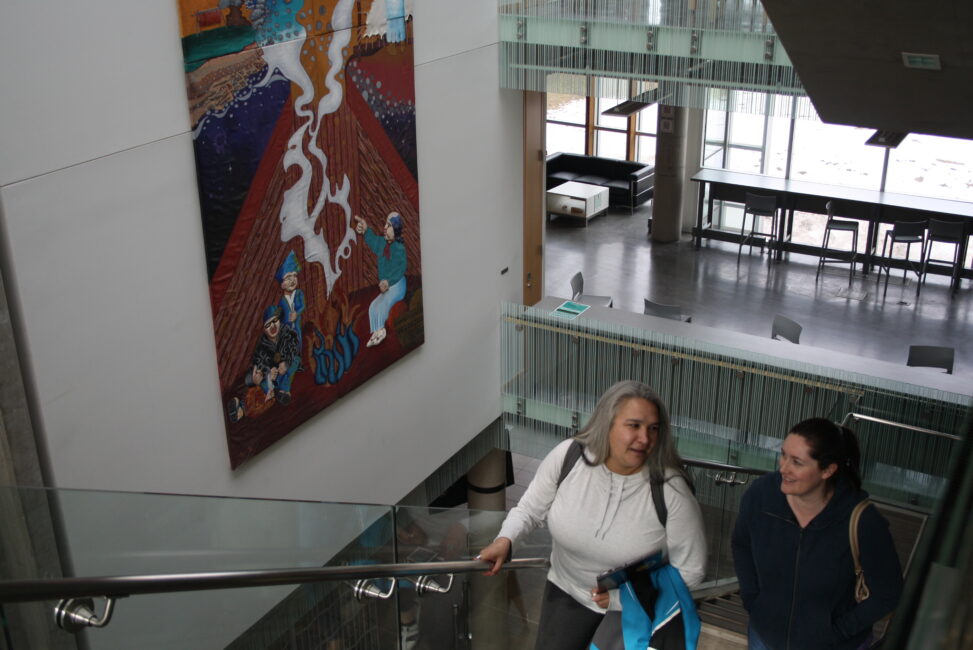 Indigenous students in common spaces around campus.