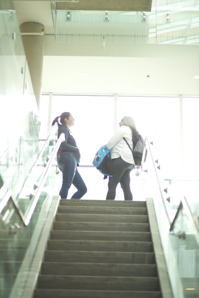 Indigenous students on staircase