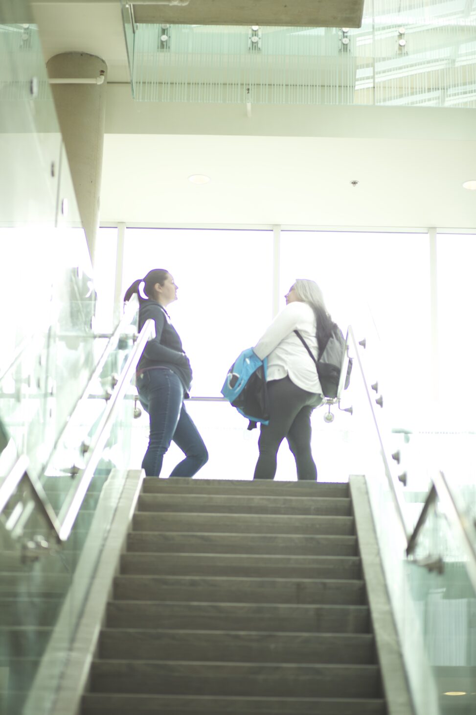 Indigenous students on staircase