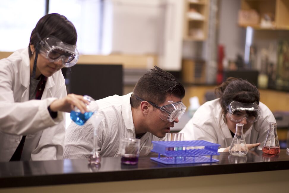 Indigenous students in a biology lab.